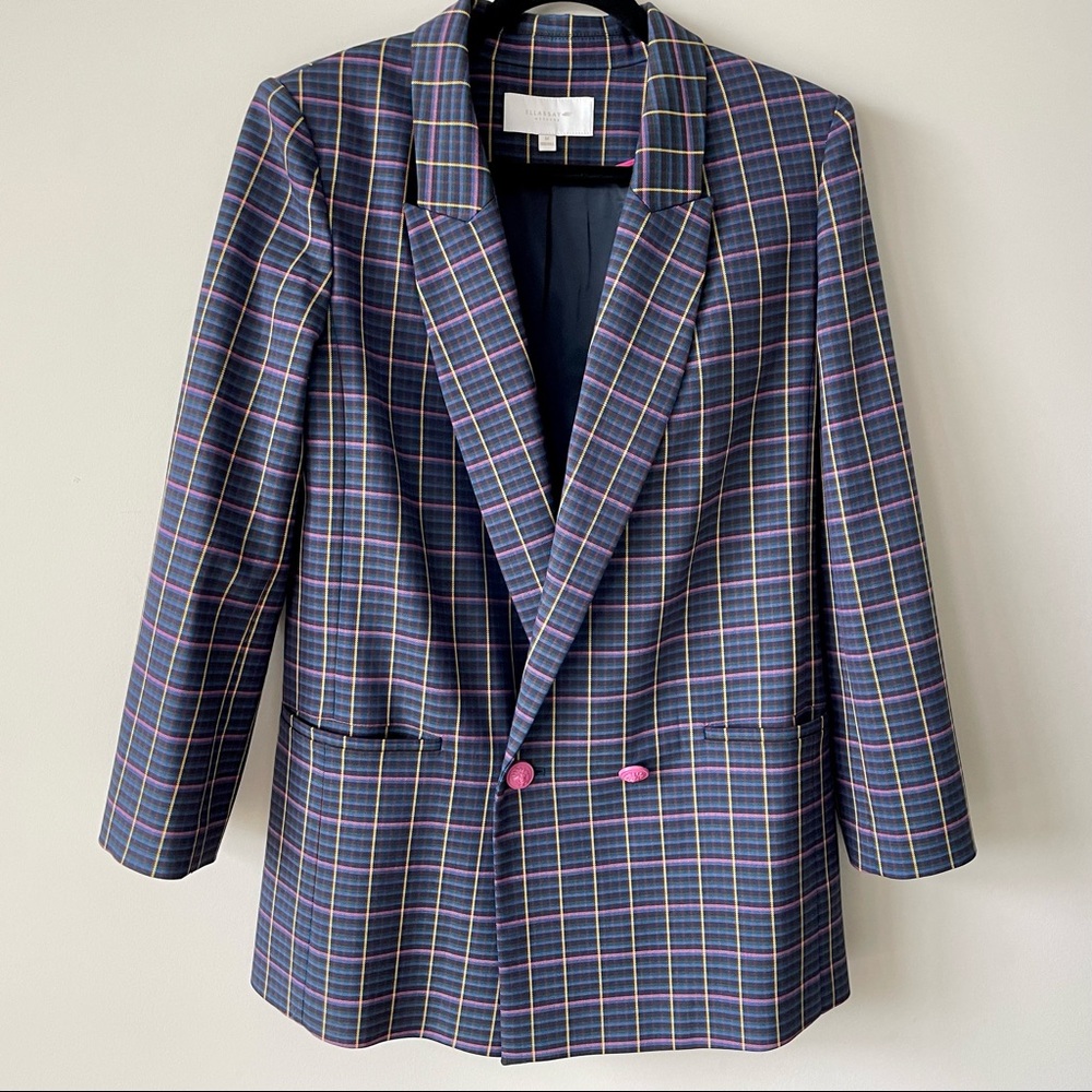 NWOT Oversize Blazer Jacket in Pink Blue Plaid